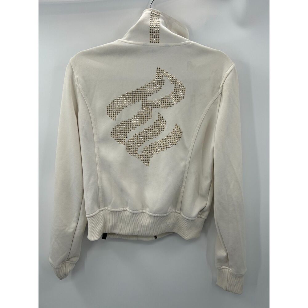 Vintage Y2K Cream Rocawear Women's Studded Track Jacket Moto Large FLAWED
